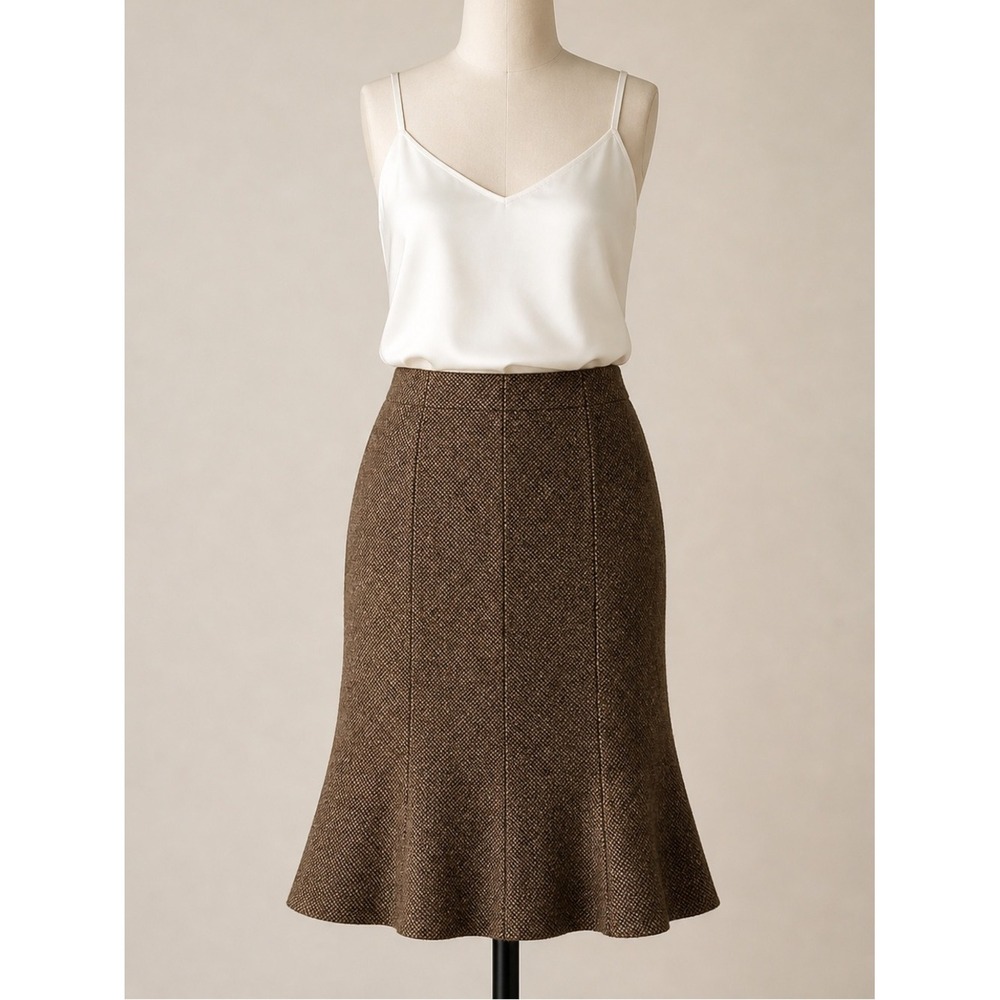 LAUREN RL Tweed Trumpet Skirt Brown Virgin Wool Old Money Heritage Academia 10 - Picture 9 of 9